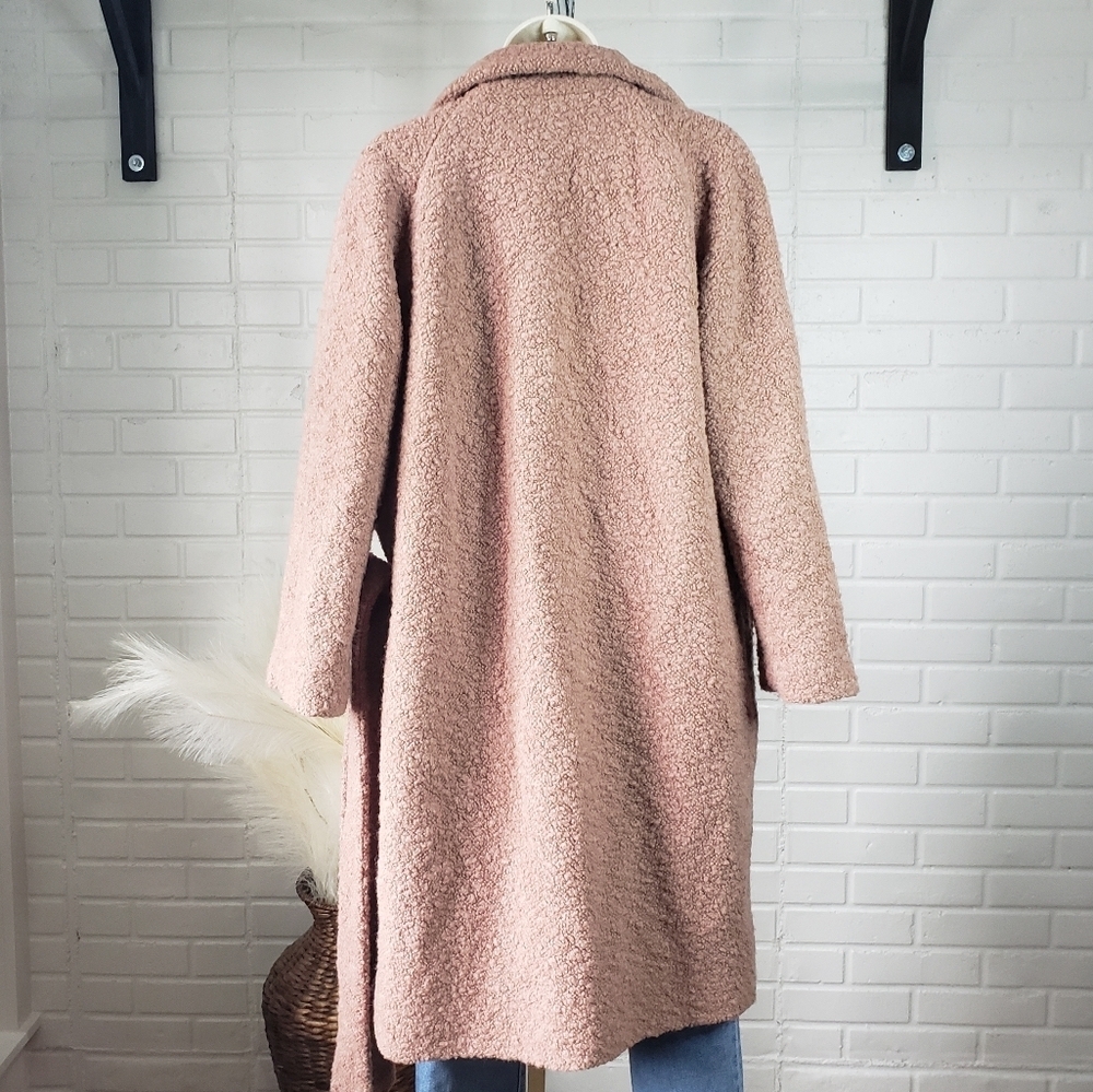Ganni Fenn Boucle Muave Tan Long Wrap Coat size Small - Picture 6 of 12